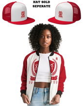 Load image into Gallery viewer, SF WEAR 1 JACKET - RED/WHITE Women's All-Over Print Bomber Jacket