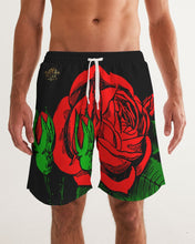 Load image into Gallery viewer, ROSE SWIM TRUNKS - BLACK Men's All-Over Print Swim Trunk