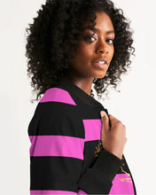 Load image into Gallery viewer, 2 TONE STRIPES - HOT PINK/BLACK Women's Bomber Jacket