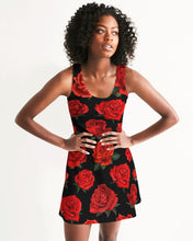 Load image into Gallery viewer, FULLY RED ROSE DRESS - BLACK Women's All-Over Print Racerback Dress