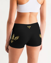 Load image into Gallery viewer, FLYING FLAME - BLACK Women's Mid-Rise Yoga Shorts