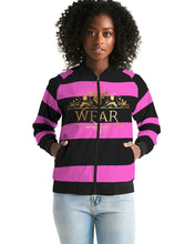 Load image into Gallery viewer, 2 TONE STRIPES - HOT PINK/BLACK Women's Bomber Jacket