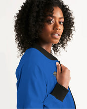 Load image into Gallery viewer, LIFE A GAMBLE. LETS PLAY - BLUE FEMALE JACKET Women's Bomber Jacket