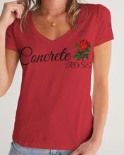 Load image into Gallery viewer, CONCRETE ROSE - DARK RED Women's V-Neck Tee