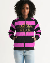 Load image into Gallery viewer, 2 TONE STRIPES - HOT PINK/BLACK Women's Bomber Jacket
