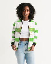 Load image into Gallery viewer, FEMALE 2 TONE - WHITE/SHOCKING COLOR GREEN Women's Bomber Jacket