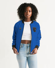 Load image into Gallery viewer, LIFE A GAMBLE. LETS PLAY - BLUE FEMALE JACKET Women's Bomber Jacket