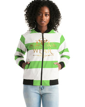 Load image into Gallery viewer, FEMALE 2 TONE - WHITE/SHOCKING COLOR GREEN Women's Bomber Jacket