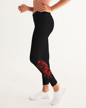 Load image into Gallery viewer, RED ROSE - BLACK BOTTOM Women's Yoga Pants