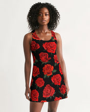 Load image into Gallery viewer, FULLY RED ROSE DRESS - BLACK Women's All-Over Print Racerback Dress