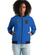 Load image into Gallery viewer, LIFE A GAMBLE. LETS PLAY - BLUE FEMALE JACKET Women's Bomber Jacket