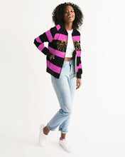 Load image into Gallery viewer, 2 TONE STRIPES - HOT PINK/BLACK Women's Bomber Jacket