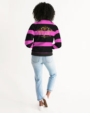 Load image into Gallery viewer, 2 TONE STRIPES - HOT PINK/BLACK Women's Bomber Jacket
