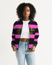 Load image into Gallery viewer, 2 TONE STRIPES - HOT PINK/BLACK Women's Bomber Jacket