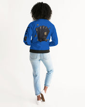 Load image into Gallery viewer, LIFE A GAMBLE. LETS PLAY - BLUE FEMALE JACKET Women's Bomber Jacket