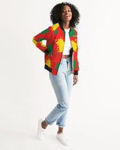 Load image into Gallery viewer, SPLASH FEMALE/RASTA - RED Women's Bomber Jacket