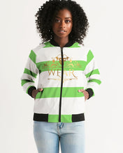 Load image into Gallery viewer, FEMALE 2 TONE - WHITE/SHOCKING COLOR GREEN Women's Bomber Jacket