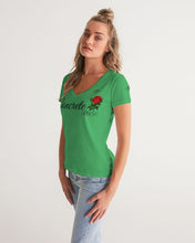 Load image into Gallery viewer, CONCRETE ROSE -LIGHT GREEN Women's V-Neck Tee