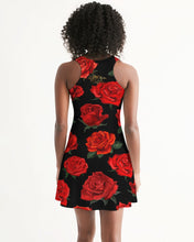 Load image into Gallery viewer, FULLY RED ROSE DRESS - BLACK Women's All-Over Print Racerback Dress