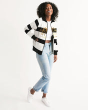 Load image into Gallery viewer, 2 TONE STRIPE - BLACK/WHITE Women's Bomber Jacket