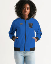 Load image into Gallery viewer, LIFE A GAMBLE. LETS PLAY - BLUE FEMALE JACKET Women's Bomber Jacket