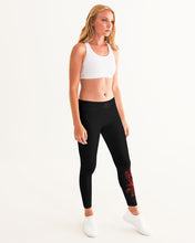 Load image into Gallery viewer, RED ROSE - BLACK BOTTOM Women's Yoga Pants