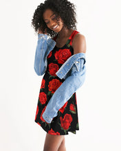 Load image into Gallery viewer, FULLY RED ROSE DRESS - BLACK Women's All-Over Print Racerback Dress