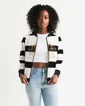Load image into Gallery viewer, 2 TONE STRIPE - BLACK/WHITE Women's Bomber Jacket