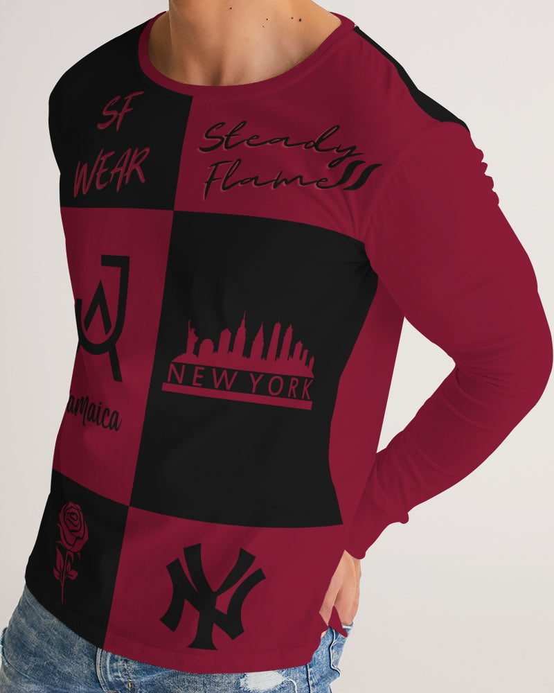 SF WEAR FLAVA  - BURGUNDY/BLACK Men's All-Over Print Long Sleeve Tee