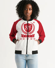 Load image into Gallery viewer, SF WEAR 1 JACKET - RED/WHITE Women&#39;s All-Over Print Bomber Jacket
