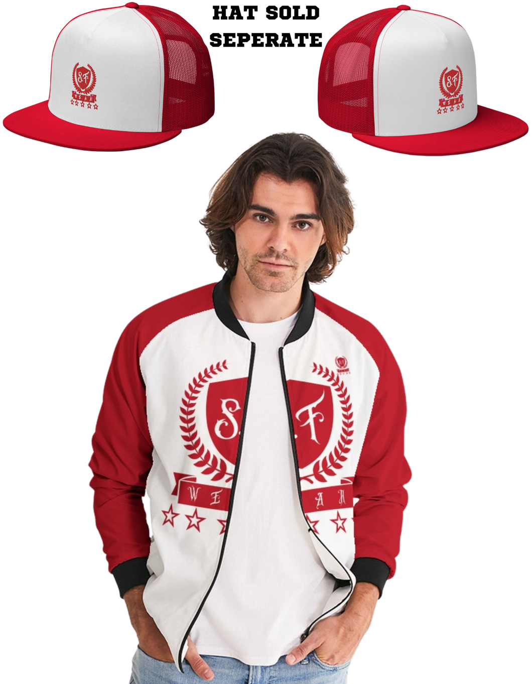 SF WEAR 1 JACKET - RED/WHITE Men's All-Over Print Bomber Jacket