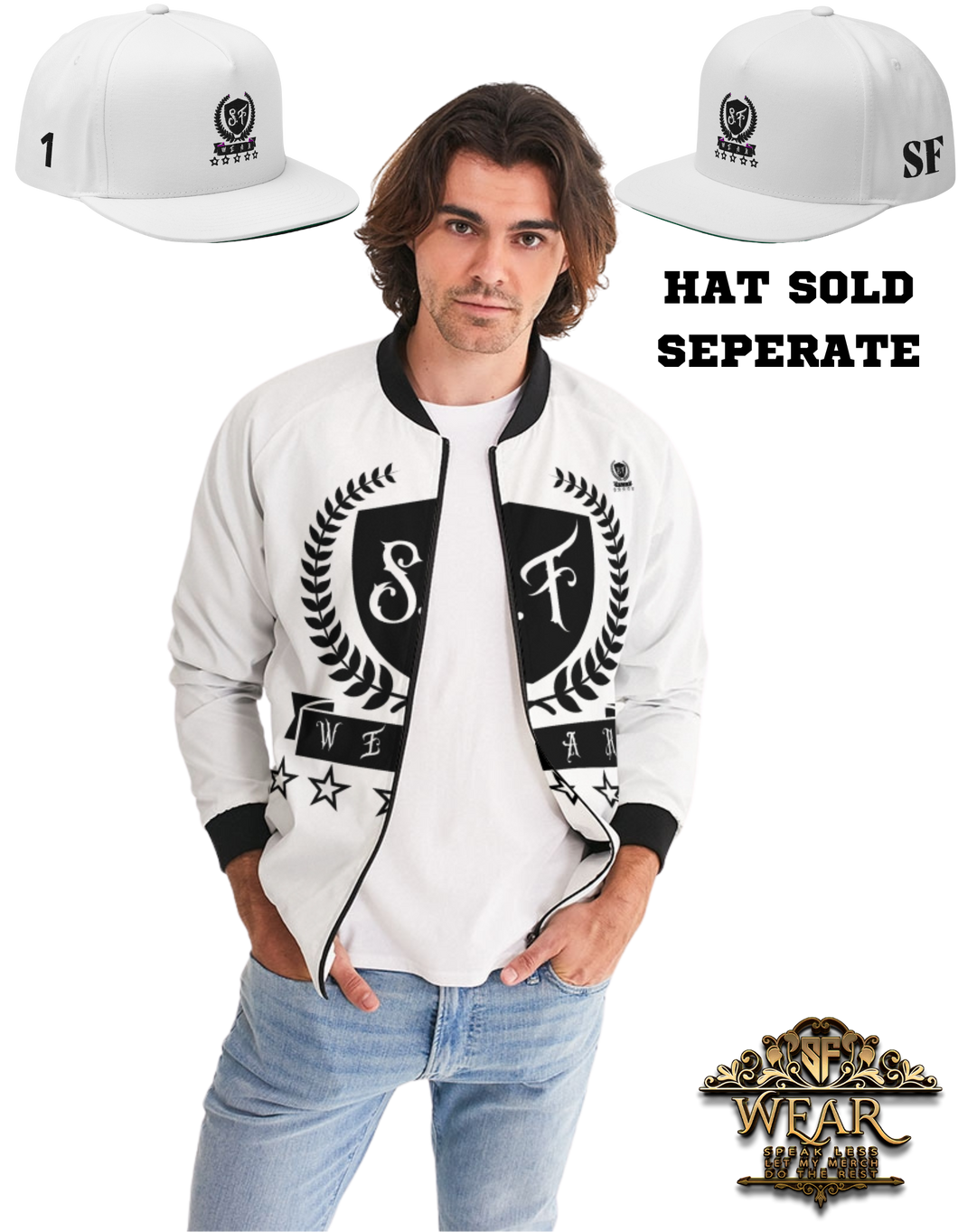 SF WEAR 1 LOGO JACKET - WHITE/BLACK Men's Bomber Jacket