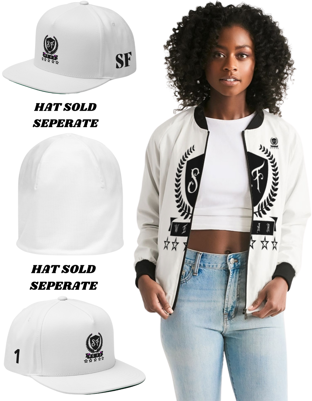 SF WEAR 1 LOGO FEMALE JACKET - BLACK/WHITE Women's Bomber Jacket