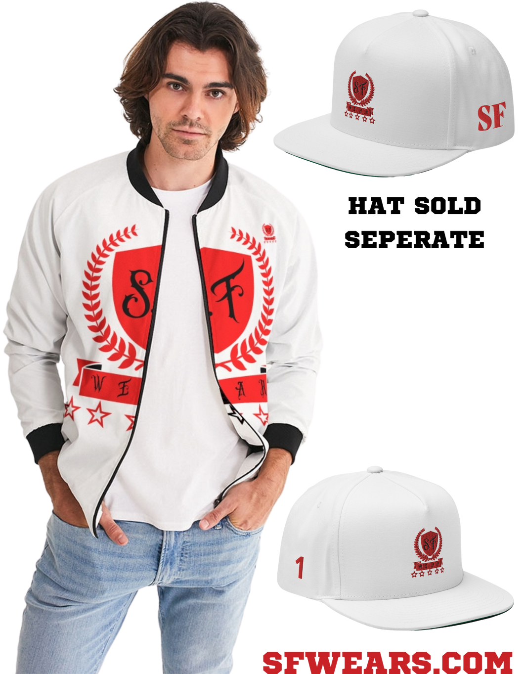 SF WEAR 1 LOGO JACKET - WHITE/RED/BLAck Men's Bomber Jacket