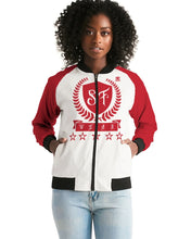 Load image into Gallery viewer, SF WEAR 1 JACKET - RED/WHITE Women&#39;s All-Over Print Bomber Jacket
