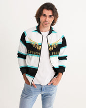 Load image into Gallery viewer, KJR 24 (STEADY FLAME)- BLACK/WHITE/TURQUOISE Men&#39;s Bomber Jacket
