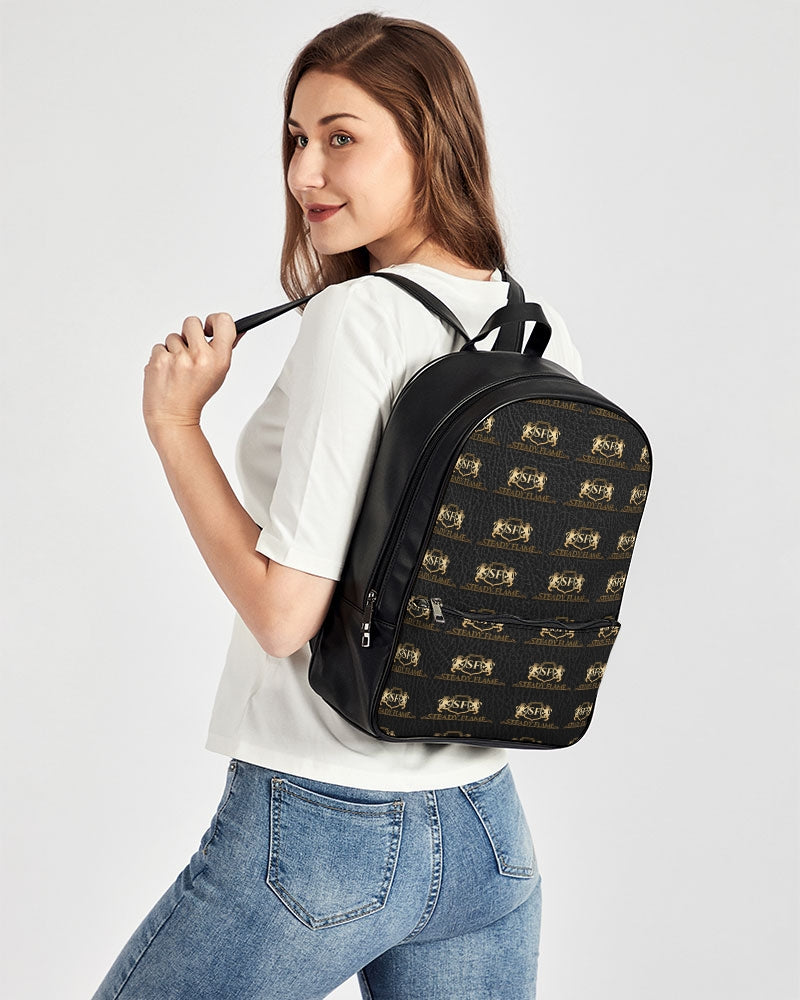 STEADY FLAME LEATHER BACKPACK - BLACK Classic Faux Leather Backpack