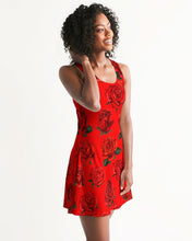 Load image into Gallery viewer, LEFTSIDE FLOWERY ROSE  - RED Women&#39;s All-Over Print Racerback Dress
